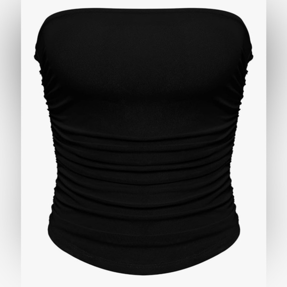ReoRia Tops - REORIA Women’s Sheer Black Tube Double Lined Y2K Crop Top Strapless - Size Med